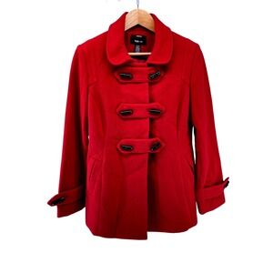 Style & Co Womens Red Stretch Pea Coat Toggle Button Jacket Medium M